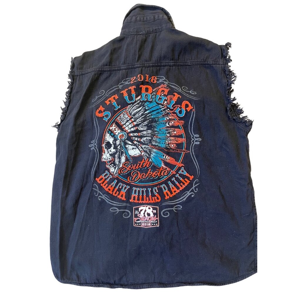 Sturgis Black Hills Rally 2018 Skeleton Shirt Mens L Black Sleeveless Tribal
